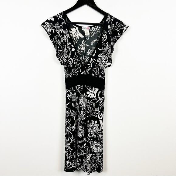 Body Central Vintage Y2K Floral Lace Design Ruffle Sleeve Dress Size Large - Picture 1 of 4